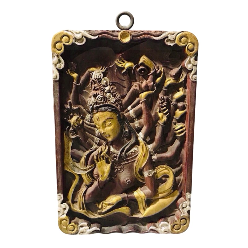 Tibetan-style wooden Buddha statue thangka pendant (1 of 7)