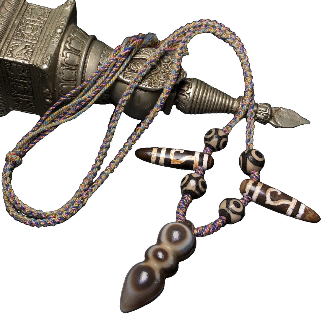 Tibetan Eye Agate Vajra Exorcism Pestle Necklace (1 of 10)