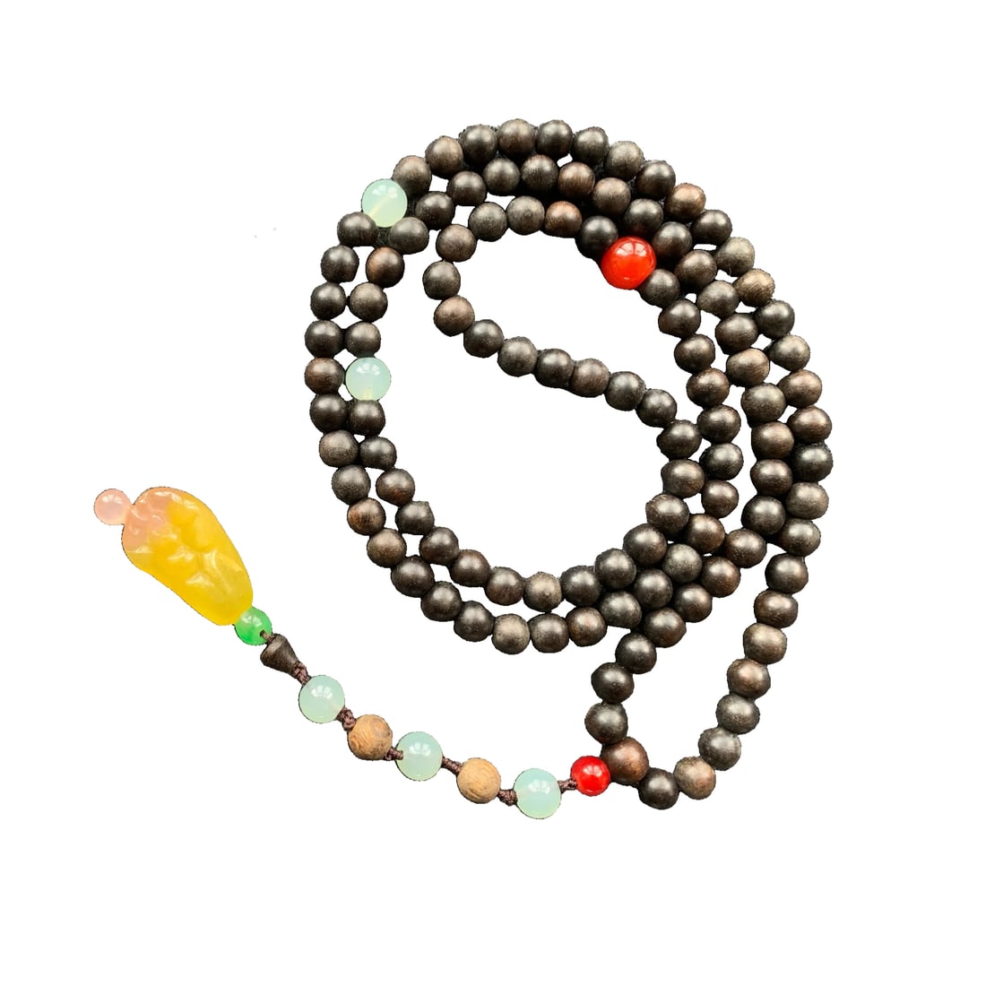 Agarwood necklace with 108 pieces of jade beads. (1 of 8)