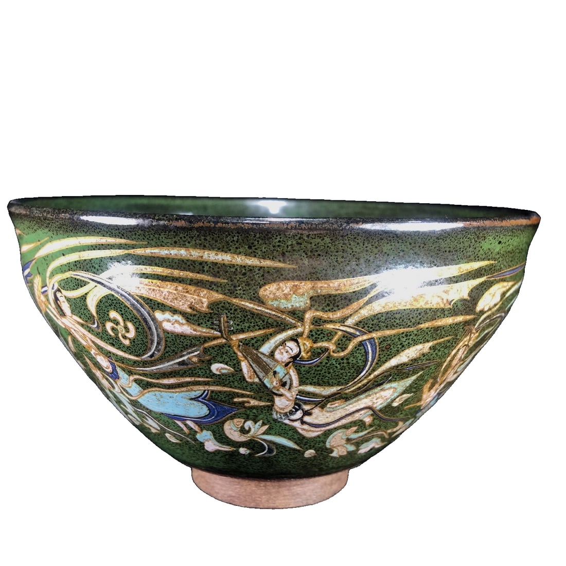 Song Jian kiln painted Jianzhan: This is a painted Jianzhan from the Song Dynasty, measuring 13.5×7.5 centimeters. It has a thick and full shape, with a slightly open mouth and a waist-like foot, showcasing the typical ceramic style