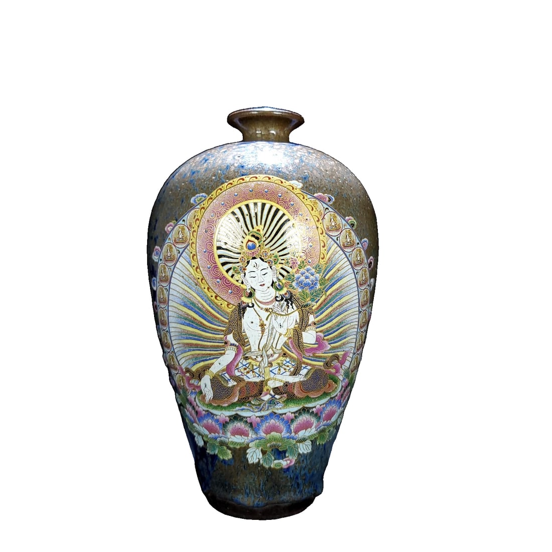 Song Jian kiln, with a variegated bright color, painted with gold, depicting a Bodhisattva pattern (1 of 10)