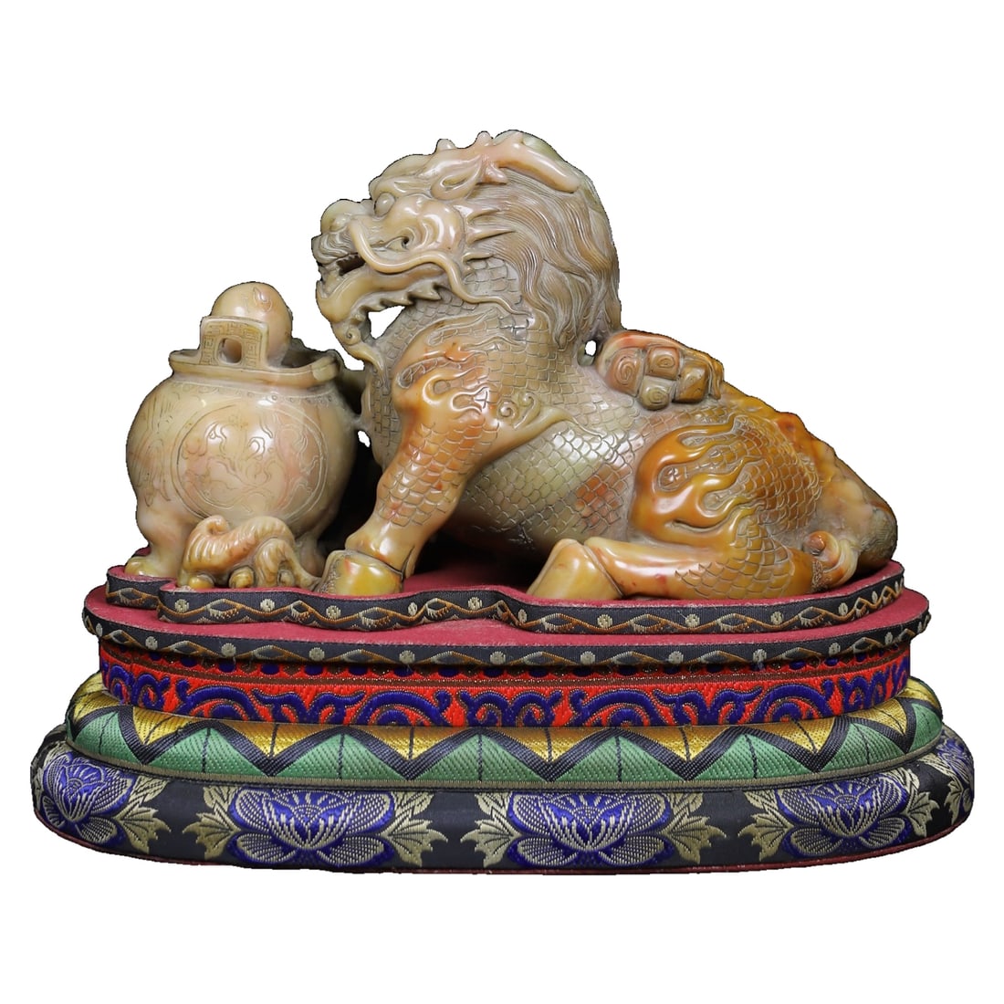 Hand-carved Shoushan stone qilin offering tripod ornament (1 of 11)