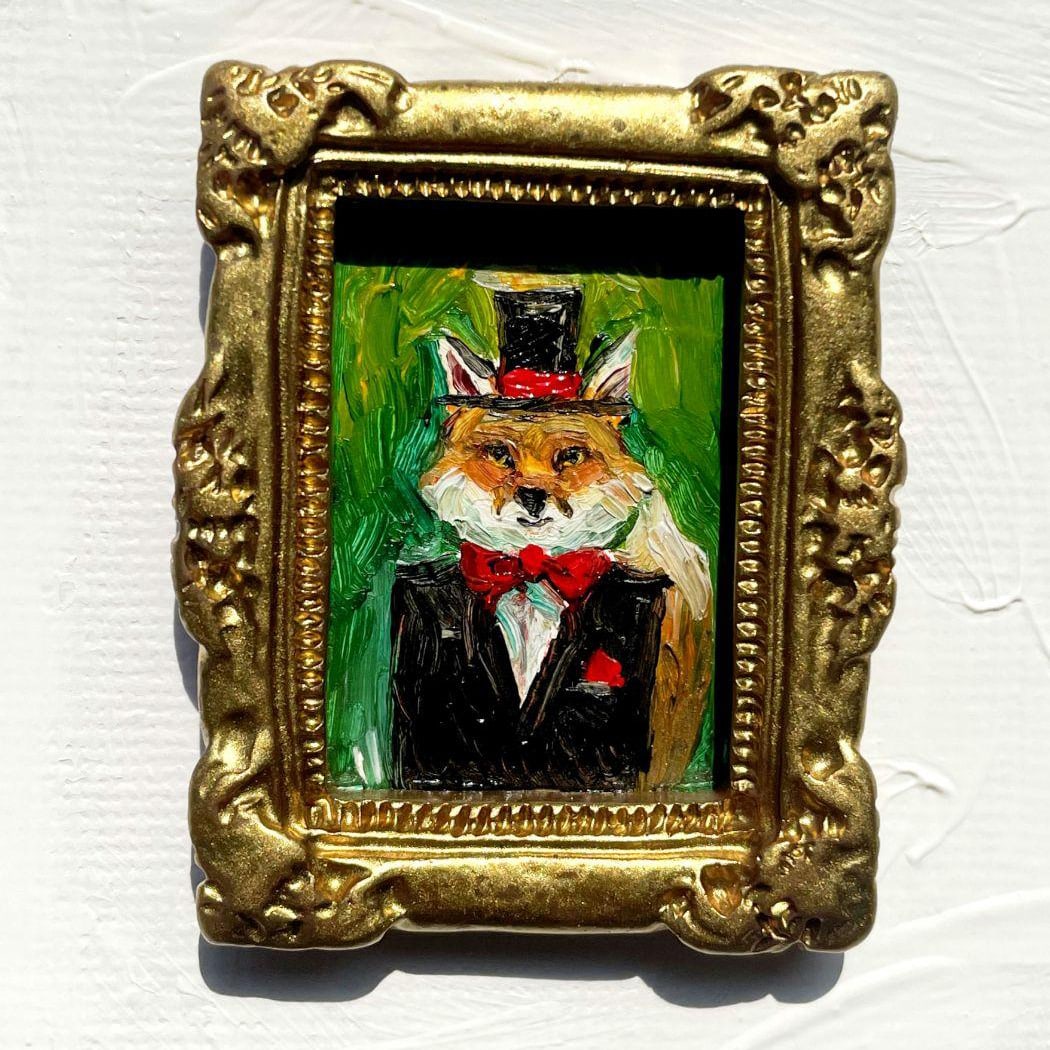 Meari - "The Fox Gentleman Attends the Night Gathering" — Fox, oil painting, original work, (1 of 3)