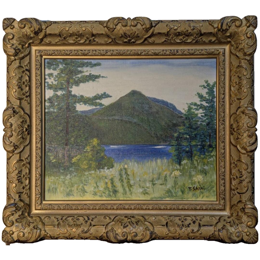 Authentic oil painting, dimensions 8, signed, oil painting landscape: "Lakes and Mountains" (1 of 7)