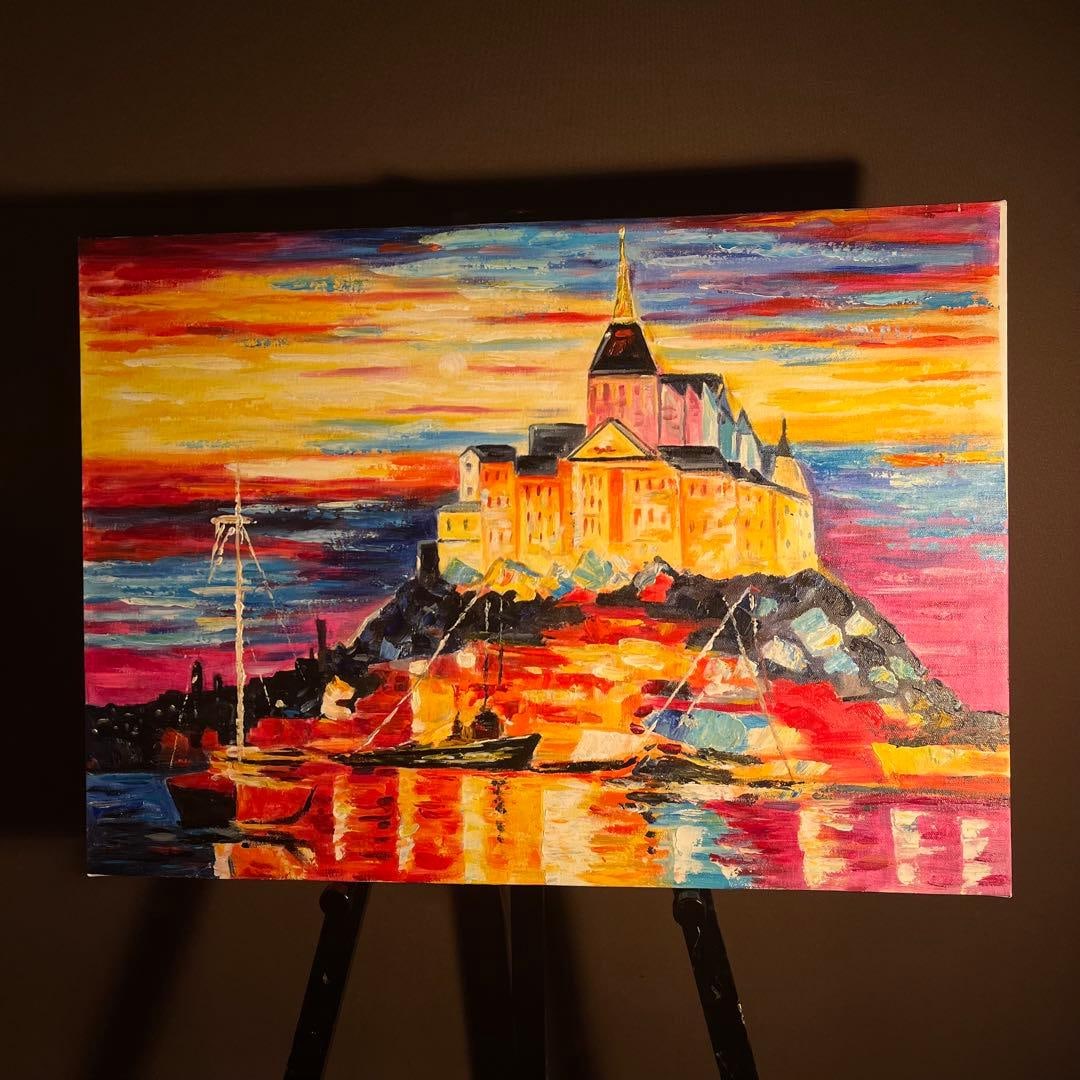 Hand-painted Oil Painting of Mont Saint-Michel, Original Artwork, Interior Decoration (1 of 8)