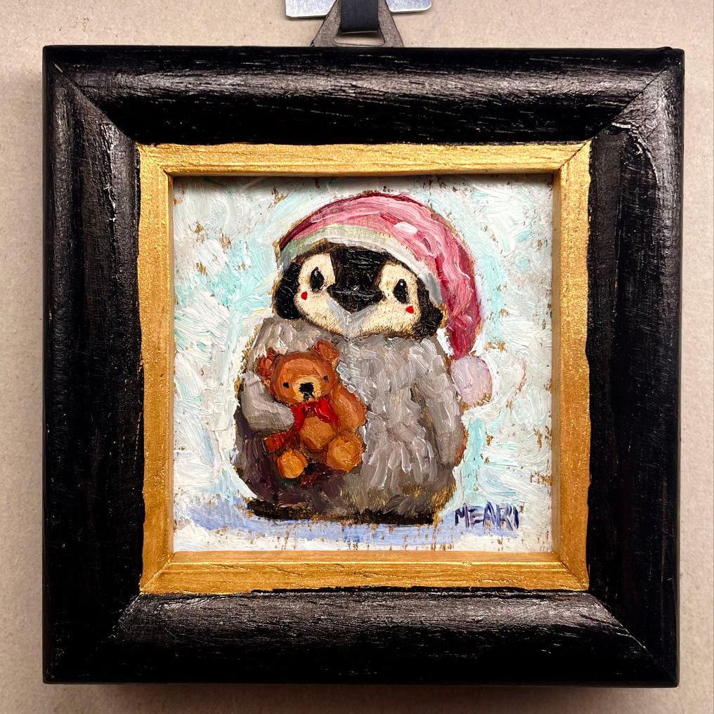 Oil painting "Penguin's Rest Time", miniature painting, original artwork. (1 of 3)