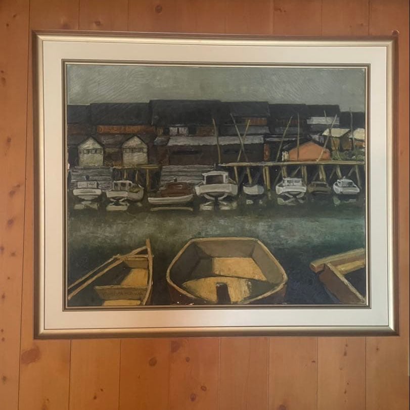 YMIYAKAWA Oil Painting: Landscape of Boats and Harbor (1 of 2)