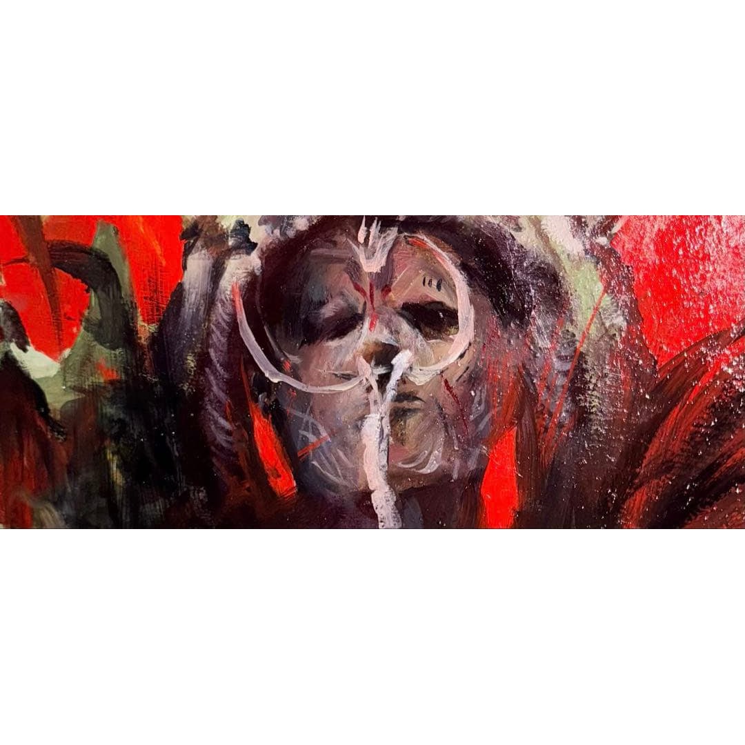 Abstract Oil Painting - Human Face: This abstract oil painting uniquely depicts a human face with a striking contrast of red and black.