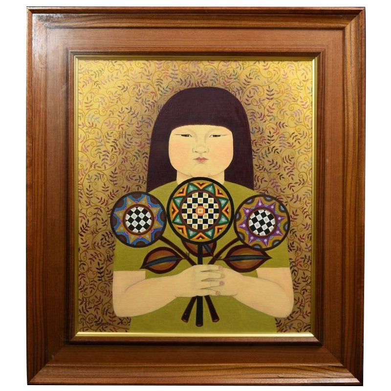 Oil painting by Kawakami Chizuru, titled "Sister's Flower," dimensions 10. (1 of 9)