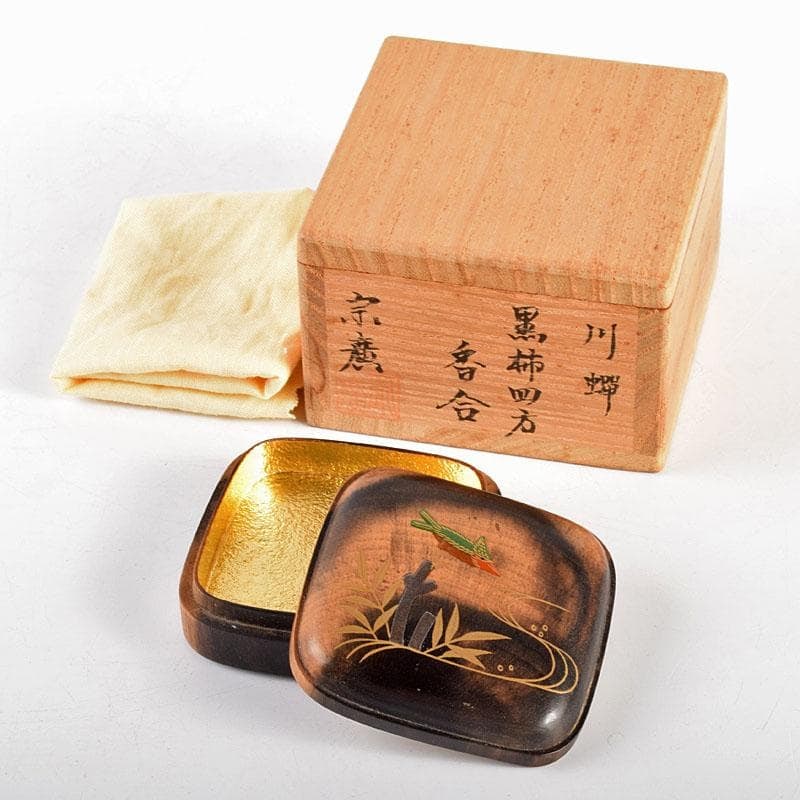 A square incense box crafted by Michijo Soko, made from black persimmon wood (1 of 10)