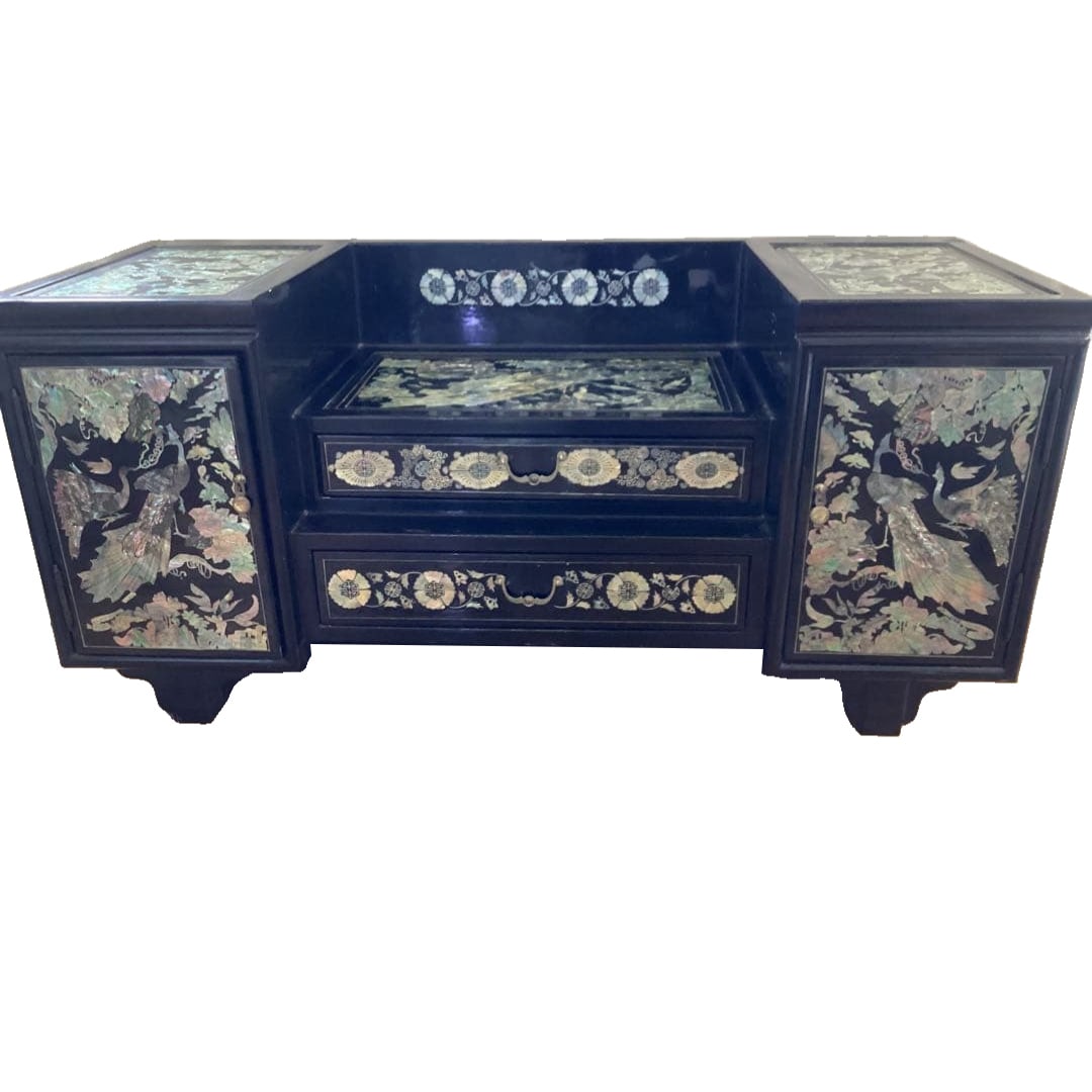 Antique, rare Korean traditional craft black wooden storage furniture, inlaid with mother-of-pearl (1 of 20)