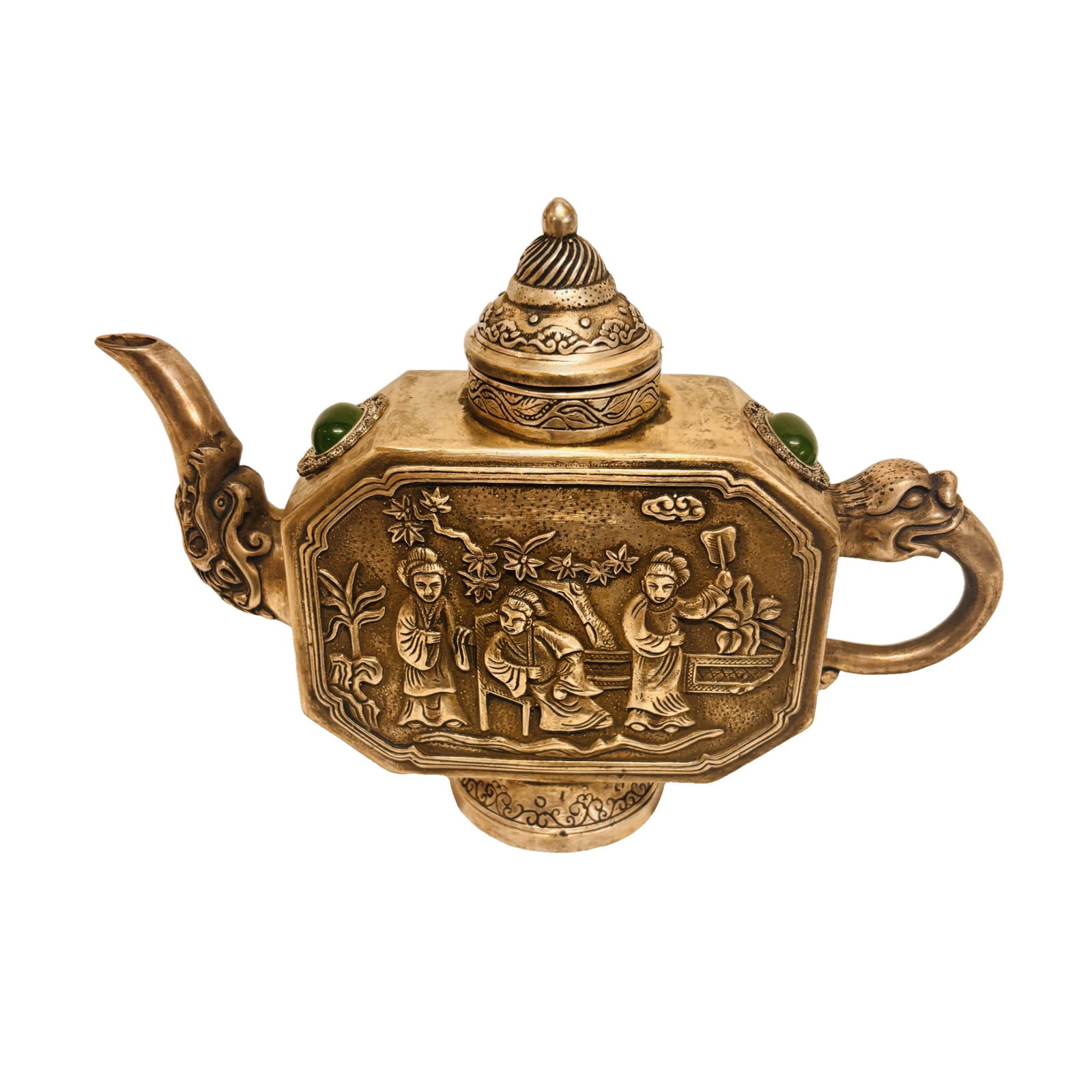 Qianlong Period Bronze Teapot: Product Name: Qianlong Period Copper TeapotMaterial: CopperDimensions: Width 200mm, Height 150mm