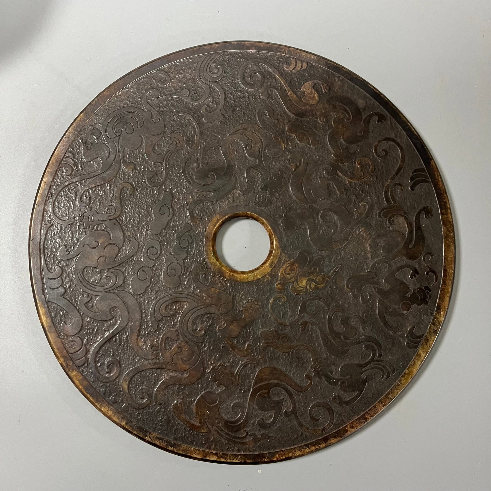 Warring States and Han Dynasty Jade Bi with Chi Dragon Pattern (1 of 7)