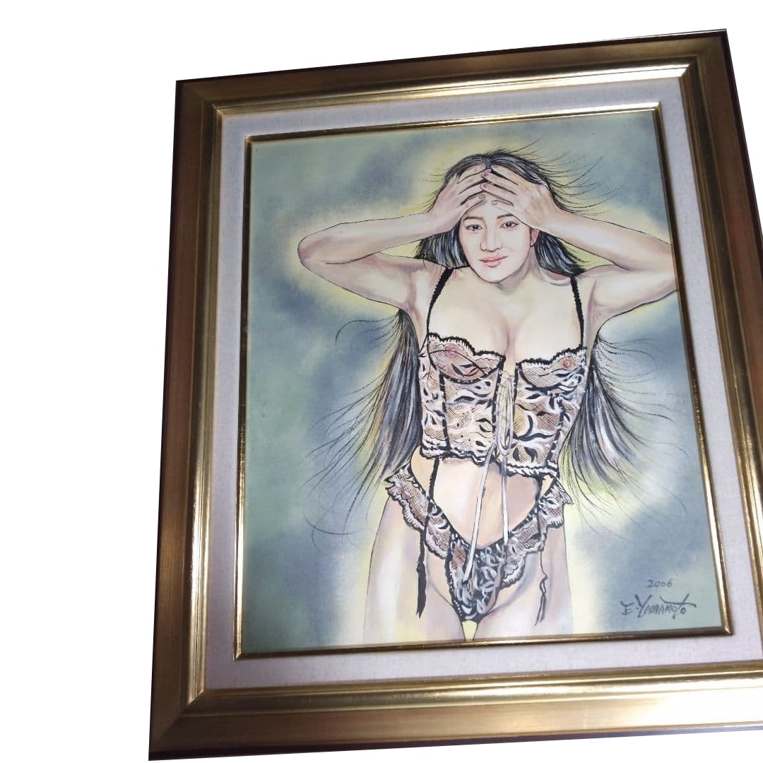 Nude Woman, Bijin-ga (Beauty Painting), Oil on Canvas No. 8, Yamamoto Eiji Shinari, Authentic Work: Nude Woman, Bijin-ga, Oil Painting No. 8, Yamamoto Eiji, Authentic Work Accompanied by a brand-new frame. Biography of Yamamoto Eiji: Graduated from Osaka Design College, Department of Illustration, i