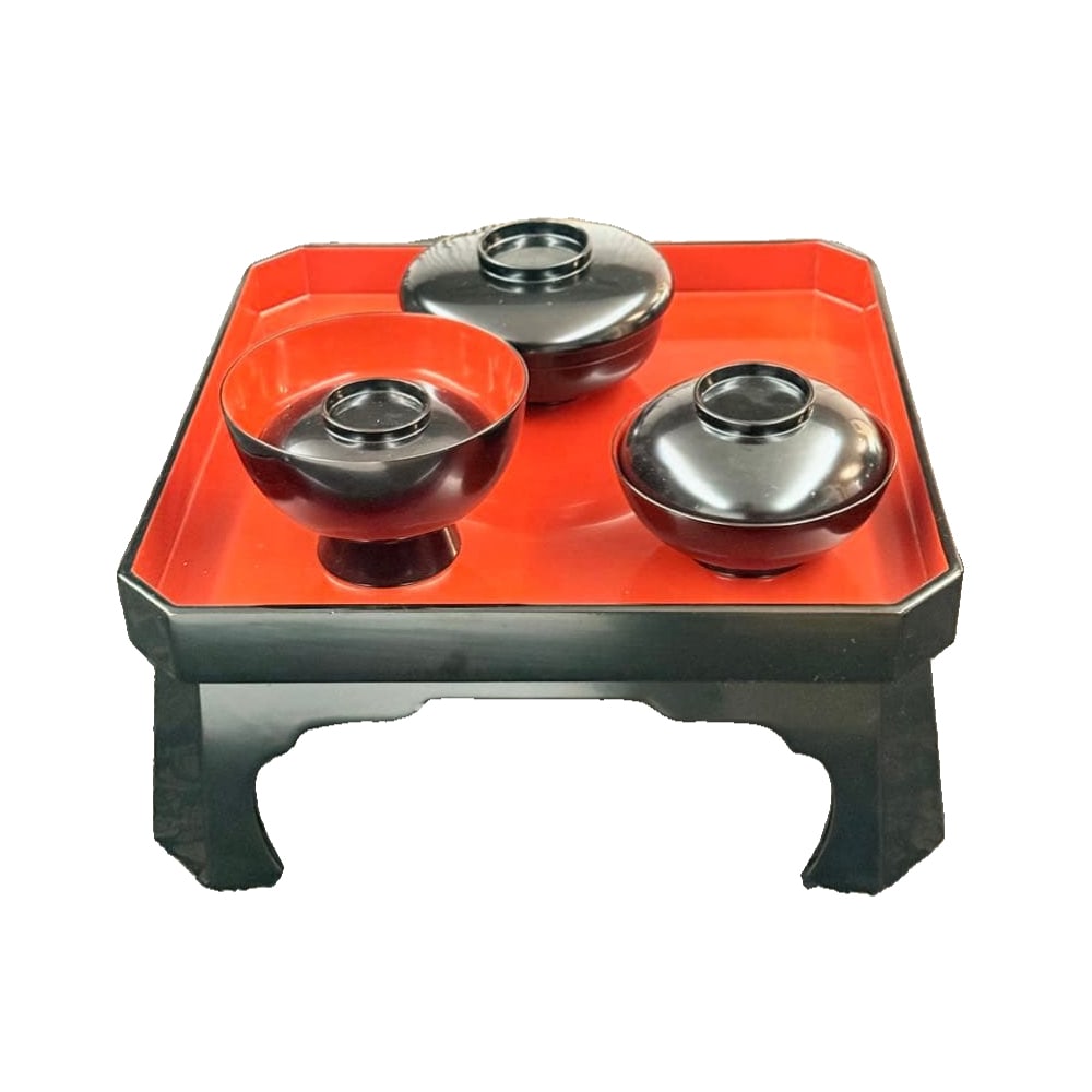 Echizen lacquerware plain wooden ceremonial tray, black exterior, red interior. (1 of 8)