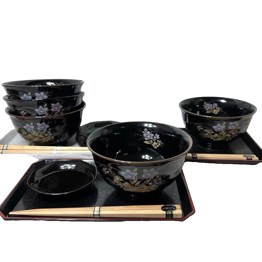 Mino-yaki Tenmoku Five-Flower Multi-Purpose Bowl, Small Dish, Chopsticks, Tray Five-Piece Set (1 of 18)