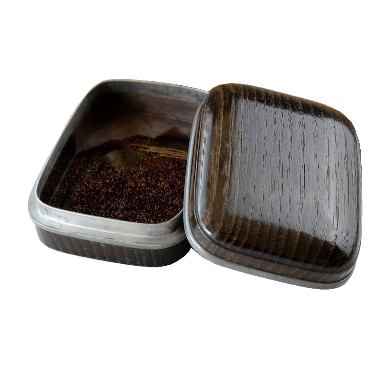 Tea Ceremony Utensils: Umoregi Incense Box, with gold and silver lacquer interior, tin rim, waka (1 of 11)