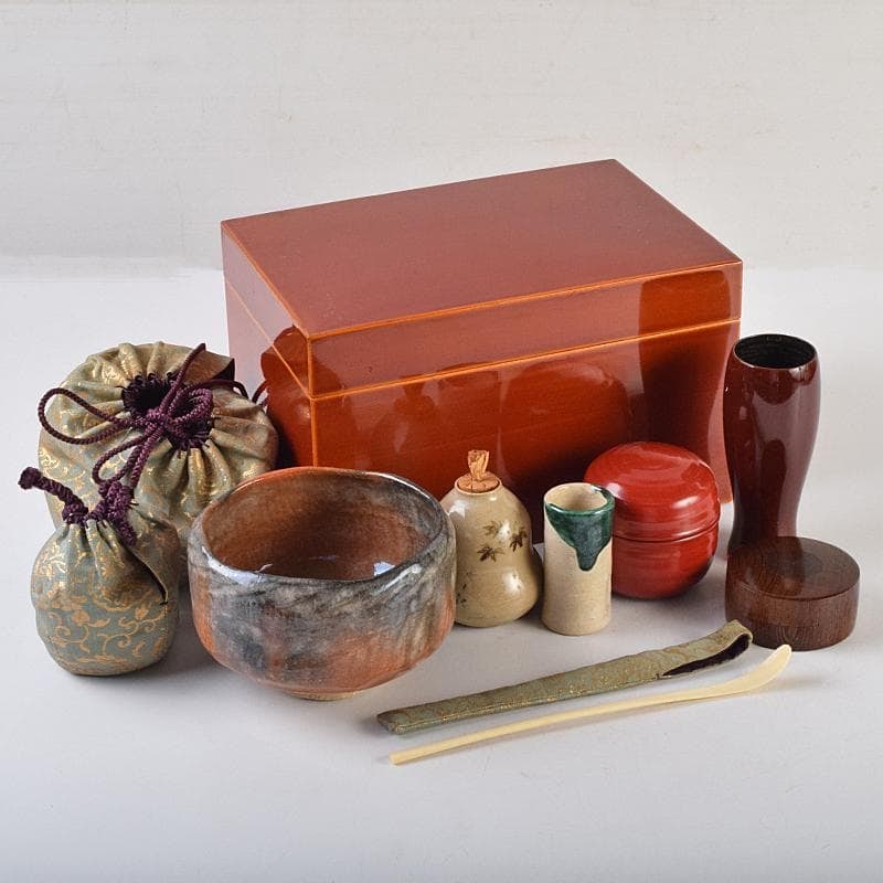 Tea Ceremony Utensils: Hida Shunkei Lacquerware, RikyU Tea Box, Ogawa ChOraku Aka Raku Tea Bowl, (1 of 20)