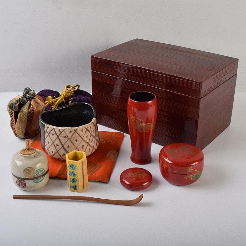 Tea Ceremony Implements: A set of nine items including a RikyU-style tea caddy in Kamakura-bori (1 of 20)