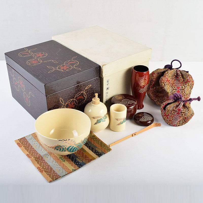 Tea Ceremony Utensils: Riku-style Tea Box (Kyoto Ware, crafted by KatO ShOzan), Tea Bowl, Tea Caddy, (1 of 20)