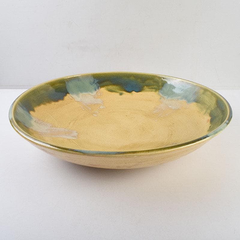 A large yellow ceramic plate by Kitaoji Rosanjin, approximately 53 centimeters in size, housed in a (1 of 20)