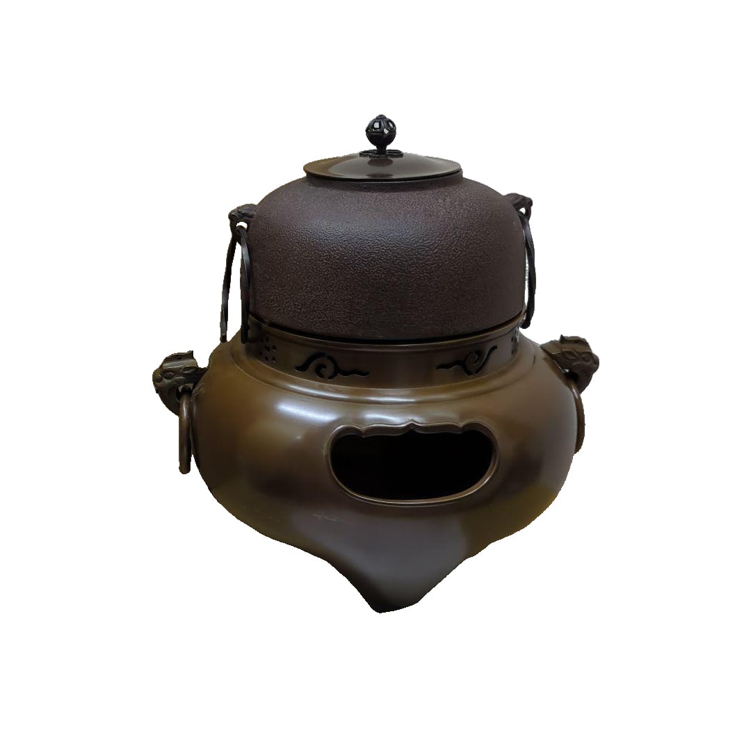 Bronze brazier in the Kiriko style, adorned with demon mask motifs; Kiriko style flat-bottomed round (1 of 20)
