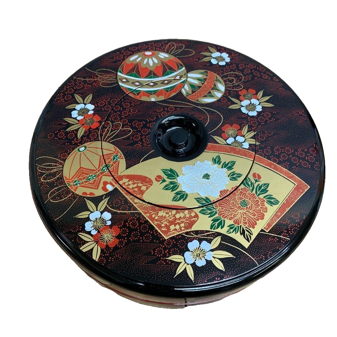 Gilded Peony Temari Confectionery Set, Two-Tiered, Including 5 Small Dishes, Lacquerware (1 of 15)