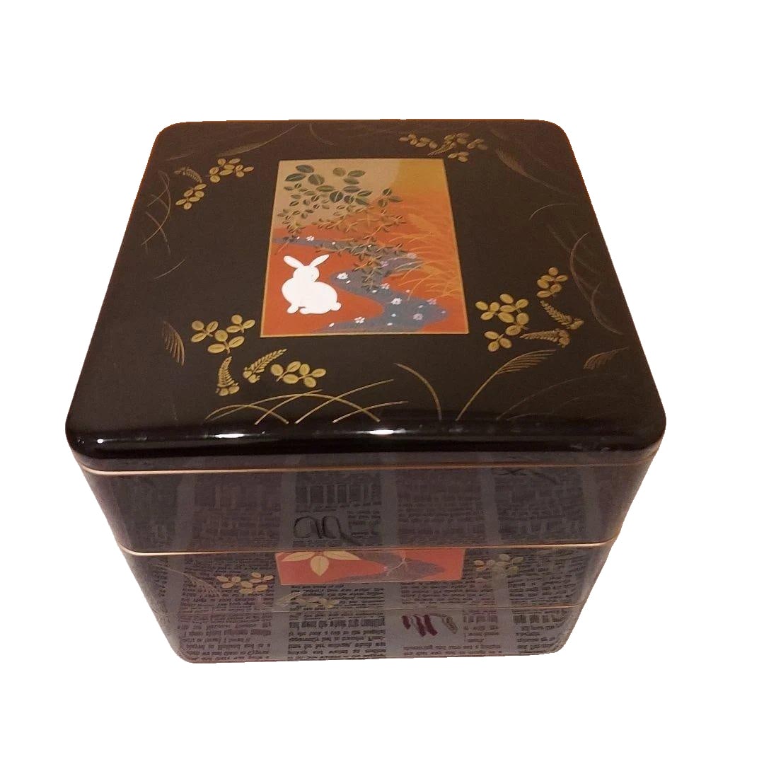 Gold Leaf Bento Box with Rabbits and Flowers, Three-Tiered (1 of 9)