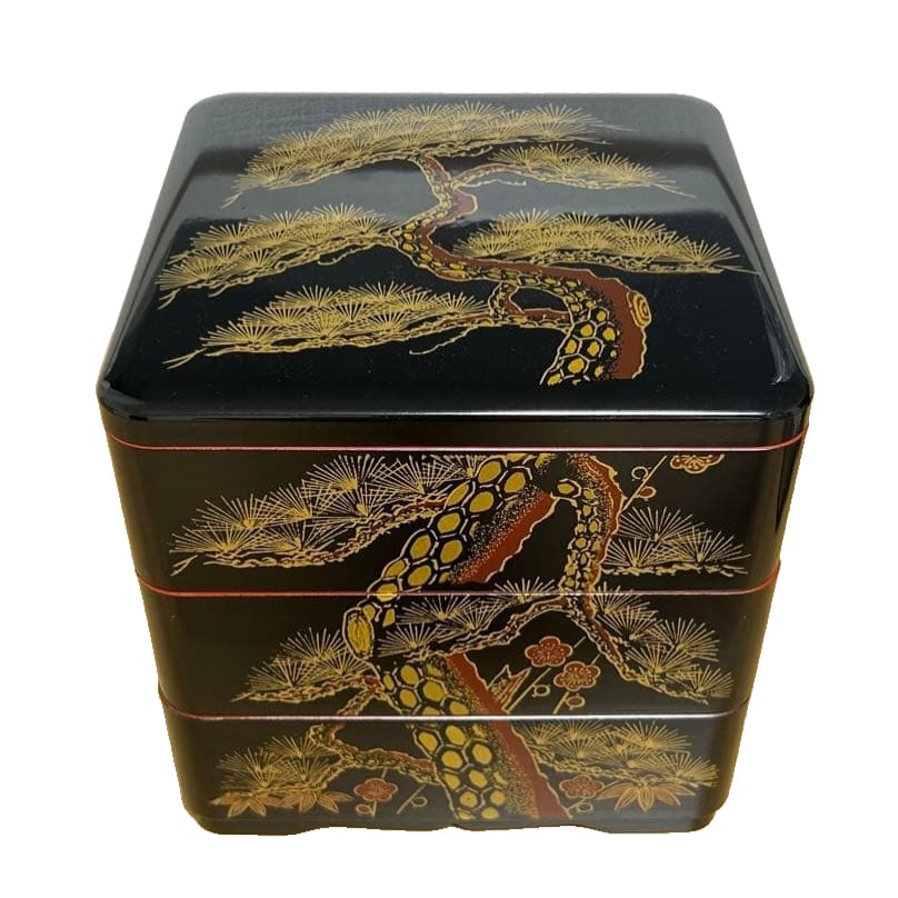 Lacquerware Three-Tier Box Stackable Bento Box Black and Gold Decoration (1 of 9)