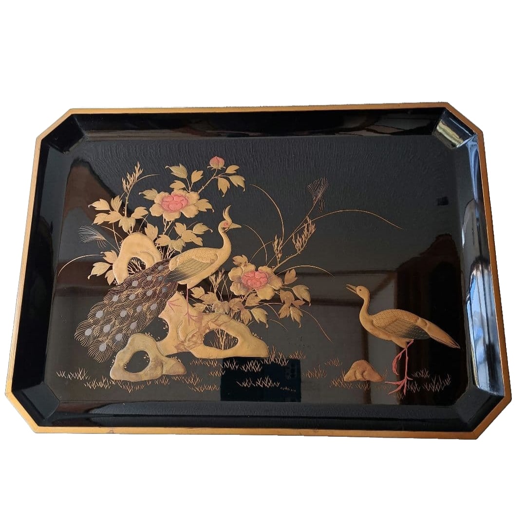 Maki-e (Gold and Silver Inlaid Lacquerware) Cat Paw-Shaped Rectangular Display Stand/Tray (1 of 13)