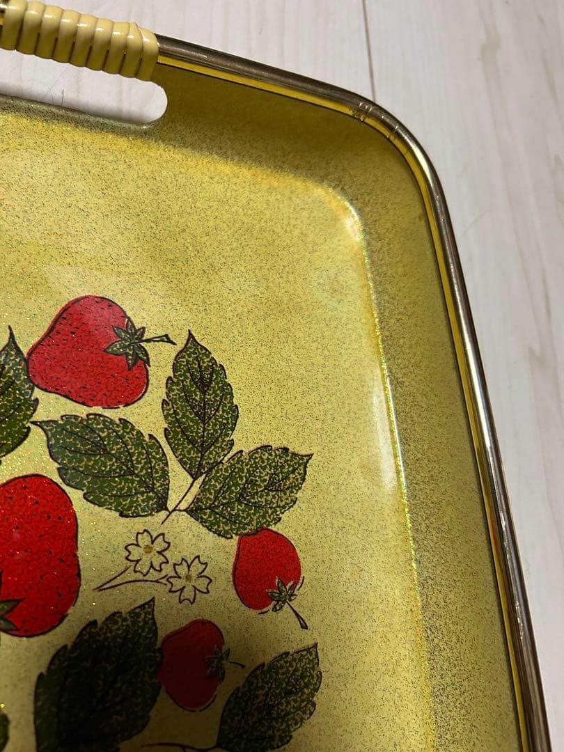 Tray, rectangular tray, Showa retro style, floral pattern, leather, grape pattern, lacquerware. - 10
