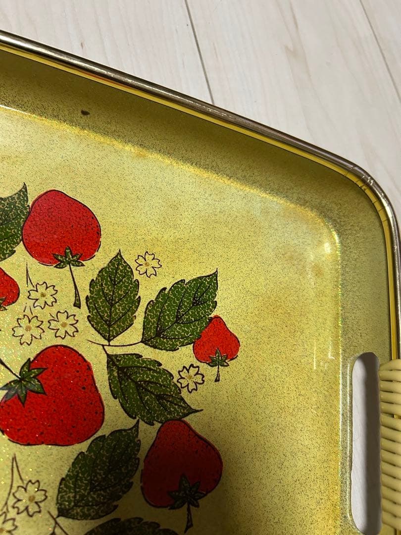 Tray, rectangular tray, Showa retro style, floral pattern, leather, grape pattern, lacquerware. - 11