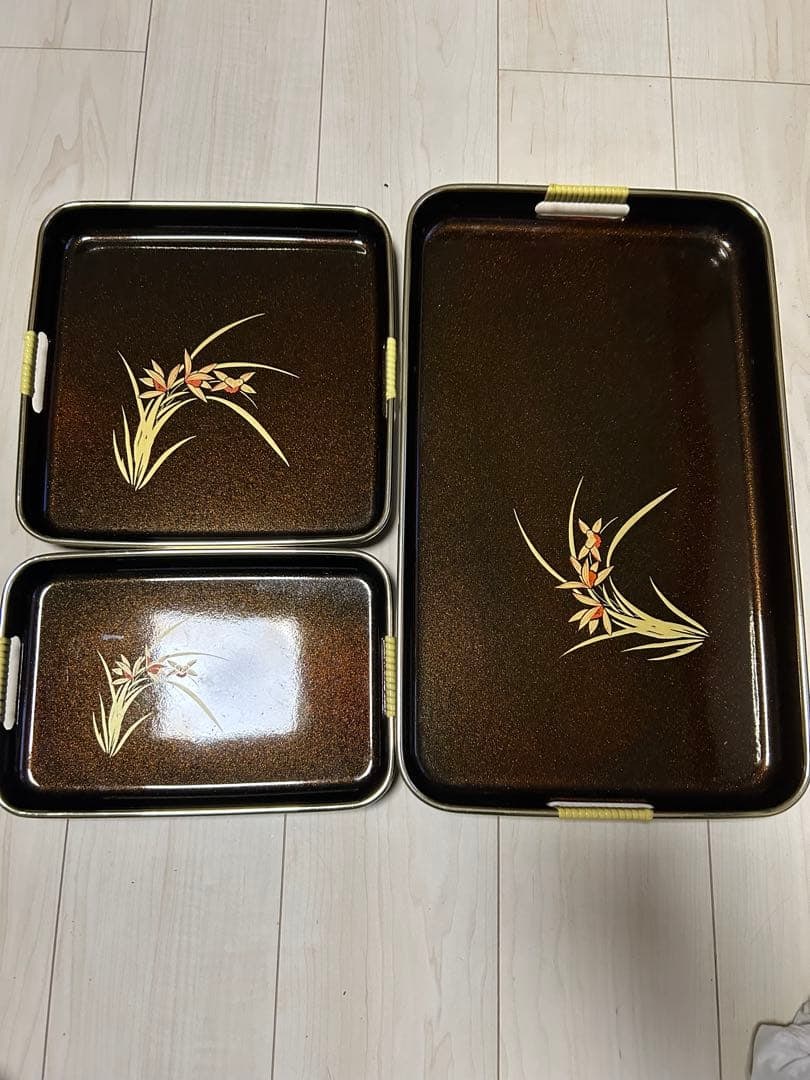 Tray, rectangular tray, Showa retro style, floral pattern, leather, grape pattern, lacquerware. - 19