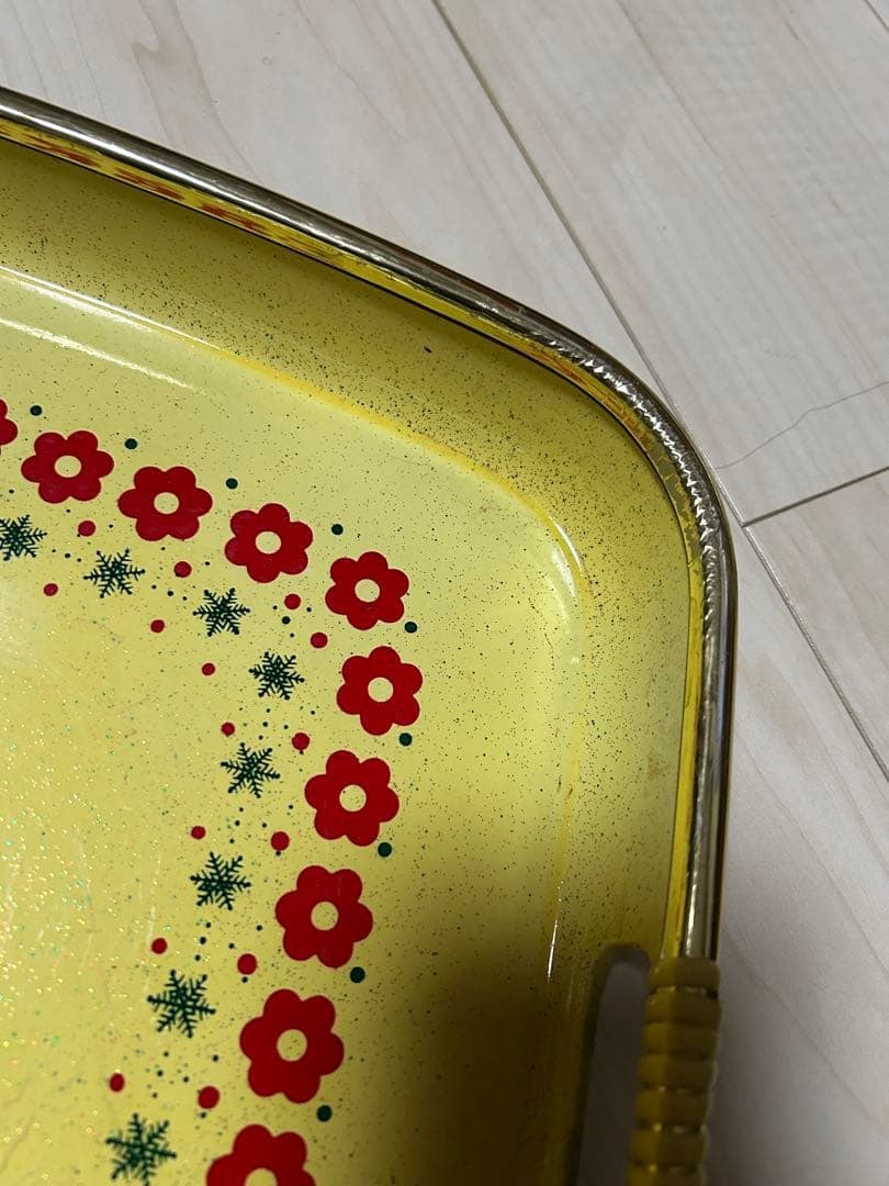Tray, rectangular tray, Showa retro style, floral pattern, leather, grape pattern, lacquerware. - 3