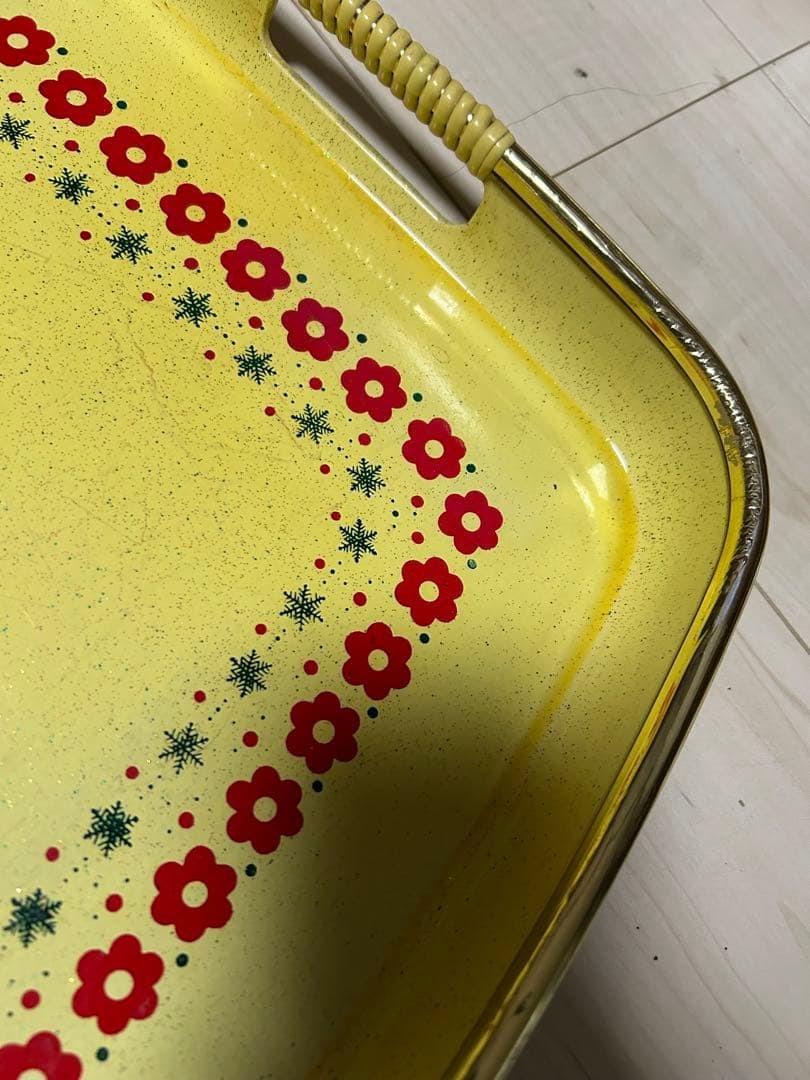 Tray, rectangular tray, Showa retro style, floral pattern, leather, grape pattern, lacquerware. - 4