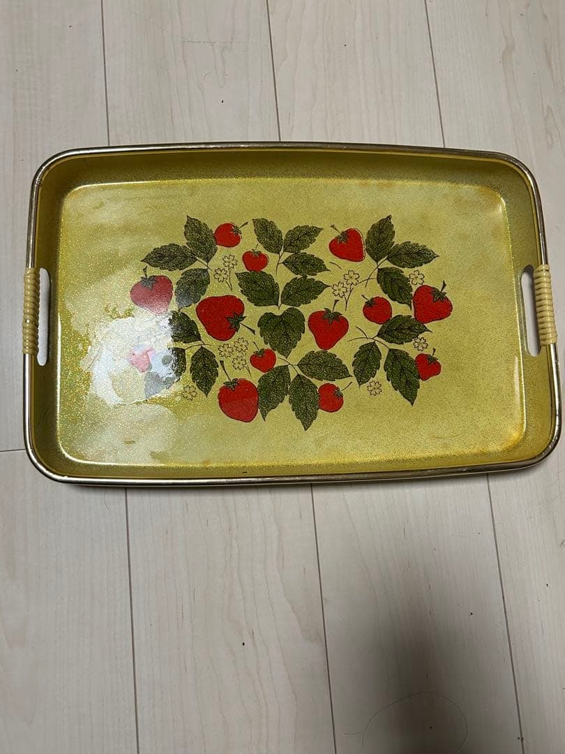 Tray, rectangular tray, Showa retro style, floral pattern, leather, grape pattern, lacquerware. - 8