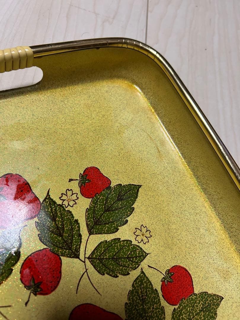 Tray, rectangular tray, Showa retro style, floral pattern, leather, grape pattern, lacquerware. - 9