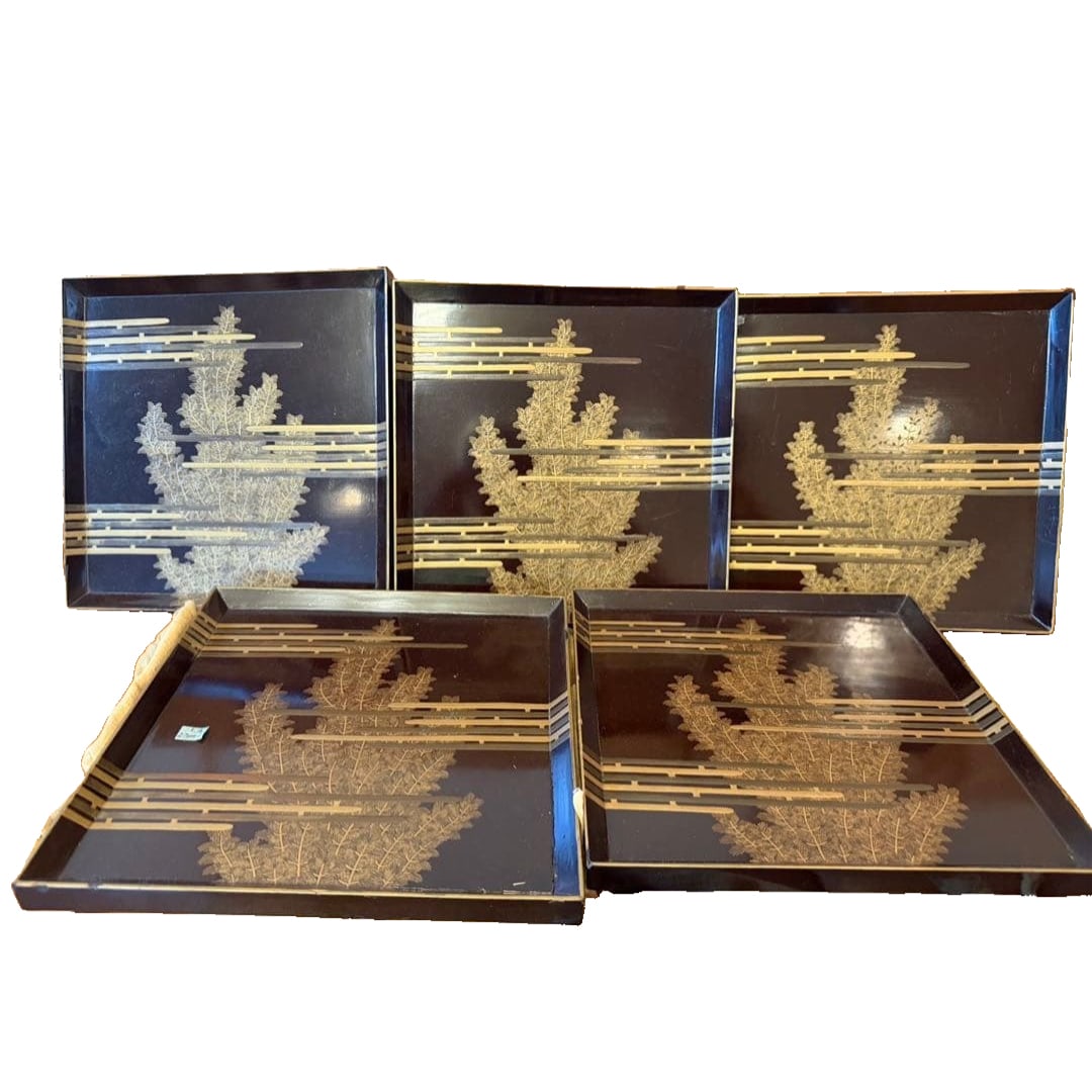 A set of 5 pieces! Top-tier craftsmanship, masterpiece, lacquerware.: A set of 5 pieces! Masterful craftsmanship, lacquerware artworks, antiques. Each item comes with a cloth/linen cover. Some areas of the back panel and frame exhibit peeling. Please refer to the photog