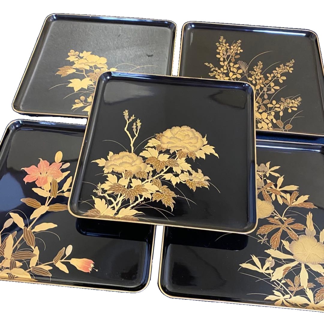Lacquered Wooden Soup Set with Assorted Floral Patterns (10-piece set), Wooden Box (1 of 20)