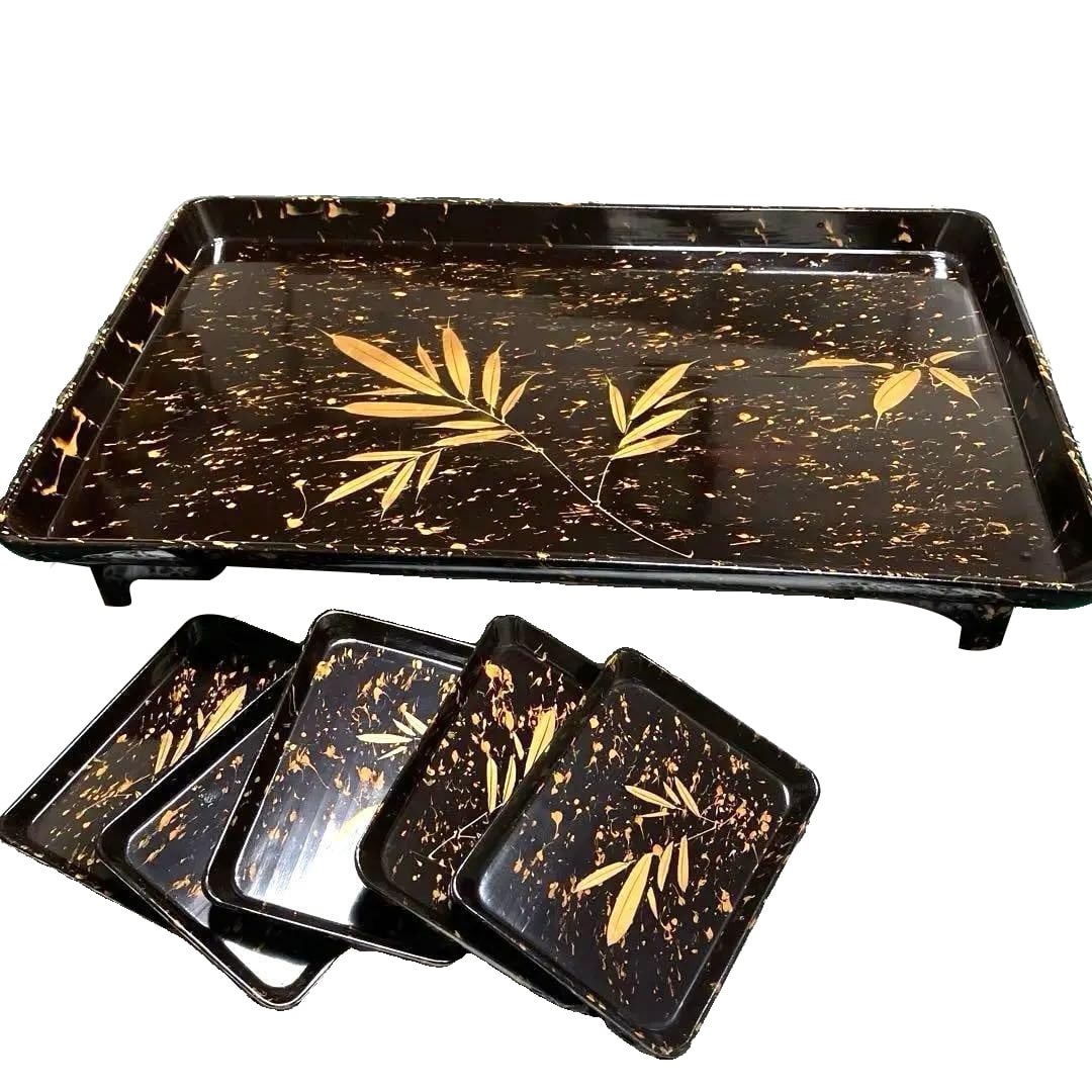 A lacquer tray with stand and five small dishes, nearly new condition. (1 of 10)