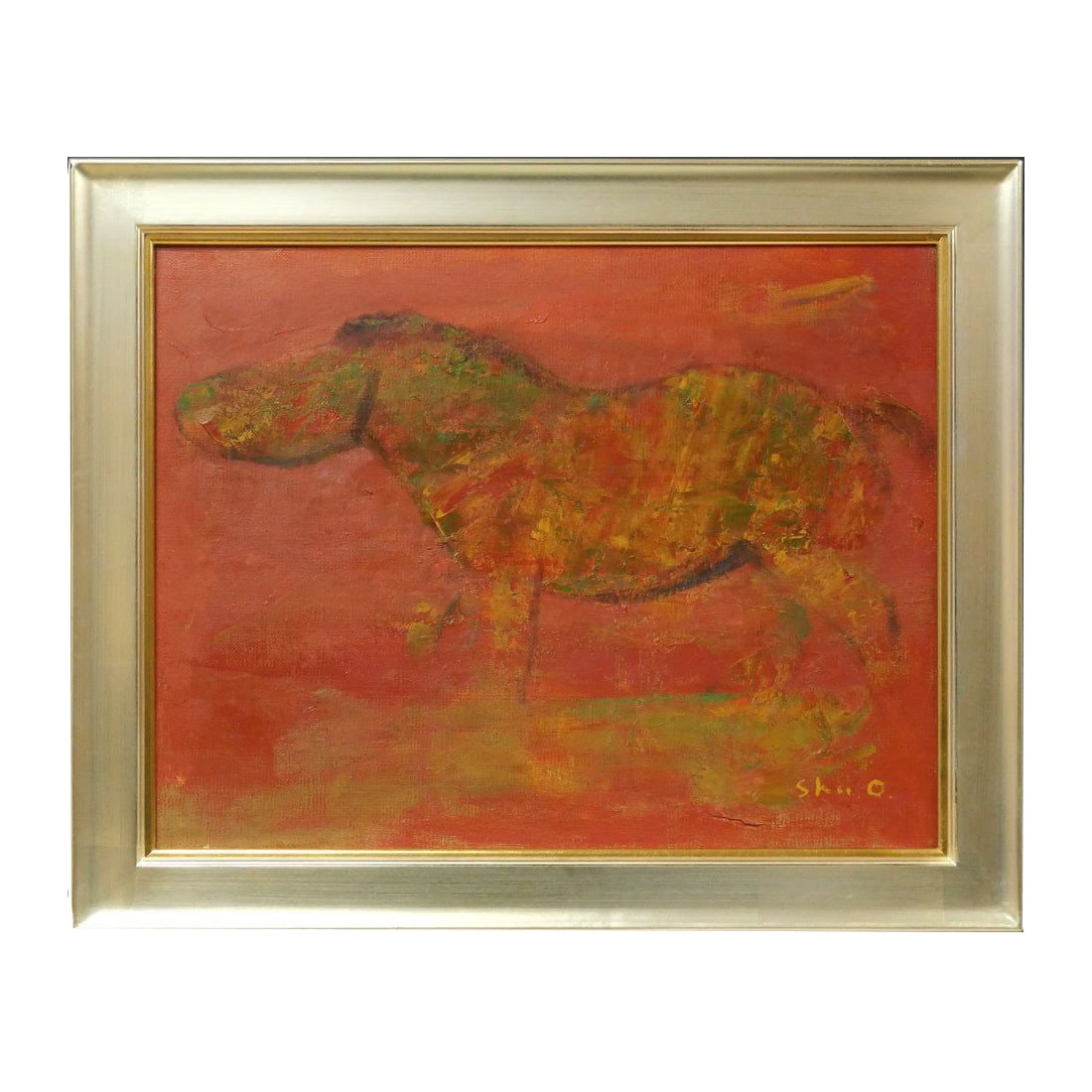 Ogawara Osamu "Wetland Horse" Oil Painting, P10 Size: ??Product Details? ??Artist?Ogawara Shu ??Title?Horses in the Wetland ??Technique?Oil on canvas ??Year of Production?1967 ??Artwork Dimensions?P10 size (Height 40.9 cm x Width 53.0 cm) ??Frame Dimensi