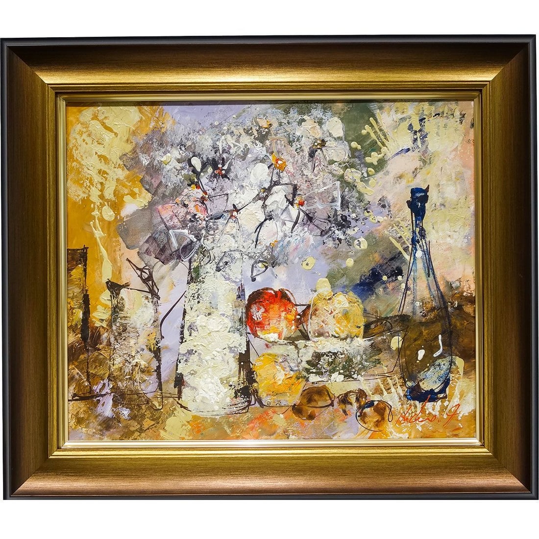 Oil Painting, Size F8, Ikeda Hideo "Flowers and Apples" Framed, Oil Painting, Still Life (1 of 8)