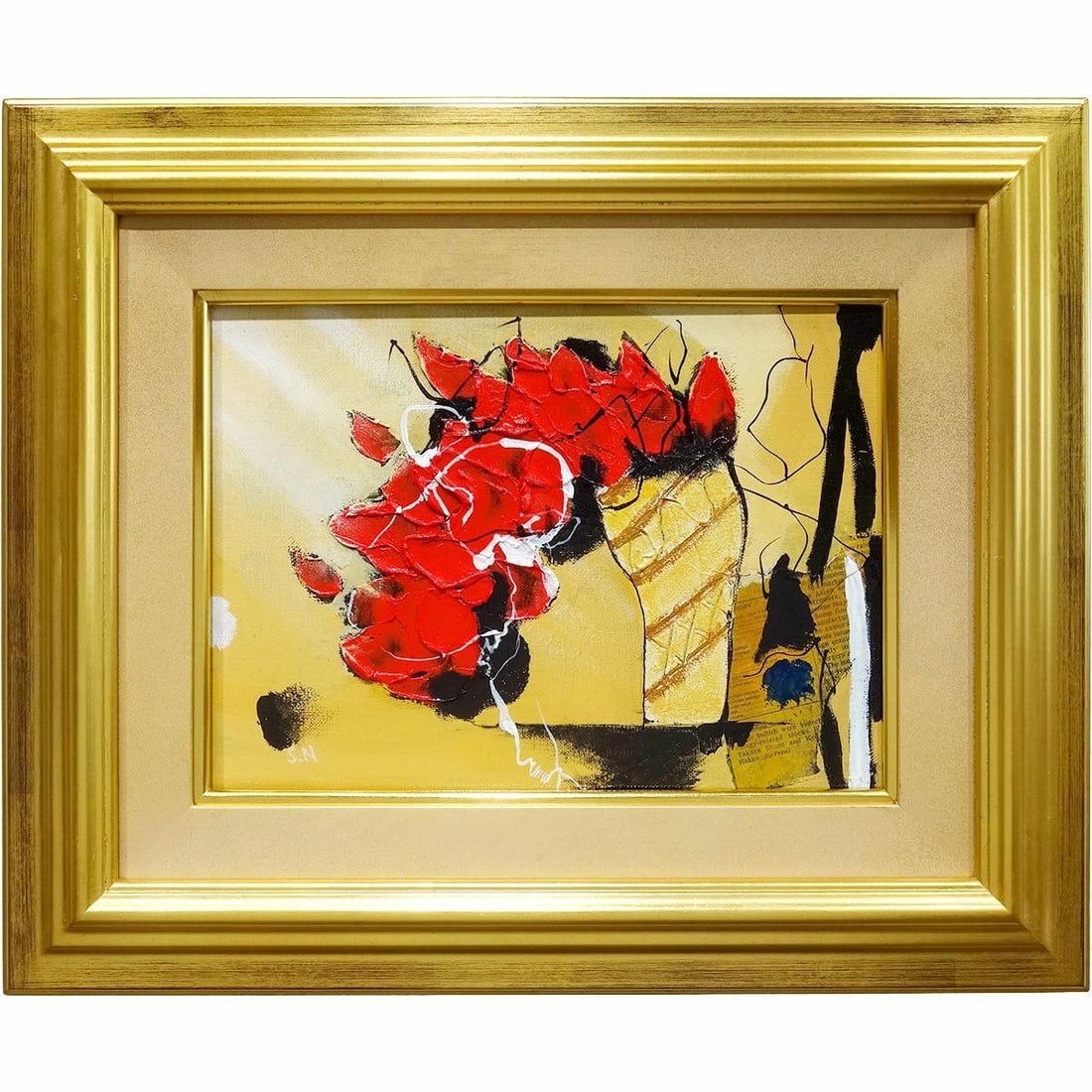 Oil Painting, Size F4, Seiichi Nishihara, "Red Flowers," Oil on Canvas, Framed, Still Life Painting (1 of 7)