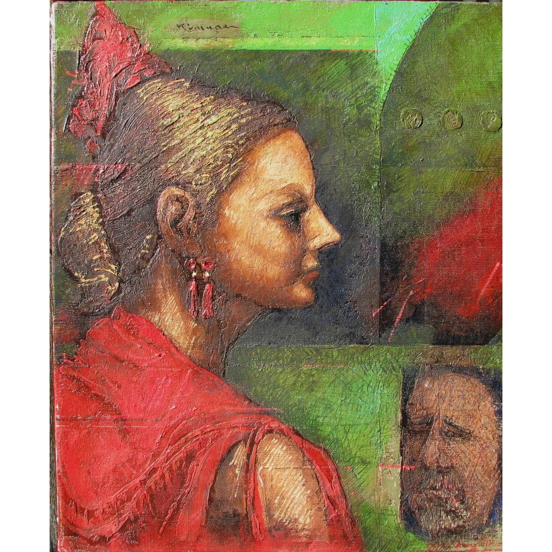 Kimura JirO, "Furamingo Onna" (Flamenco Woman), oil painting, size 8. (1 of 2)