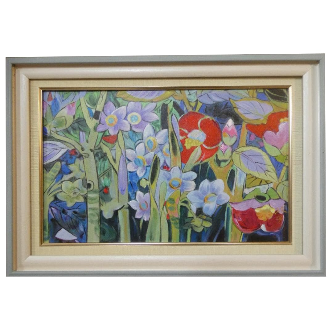 Landscape painting, oil on canvas, Kataoka Tamako, M10 size, Plum, framed, hand-painted.: Landscape Painting, Oil on Canvas, Kataoka Tamako, M10 Size, Plum, Framed, Hand-painted Screen Dimensions: Approximately 53 cm x 33 cm Overall Dimensions: Approximately 66.5 cm x 47 cm Signed on the R
