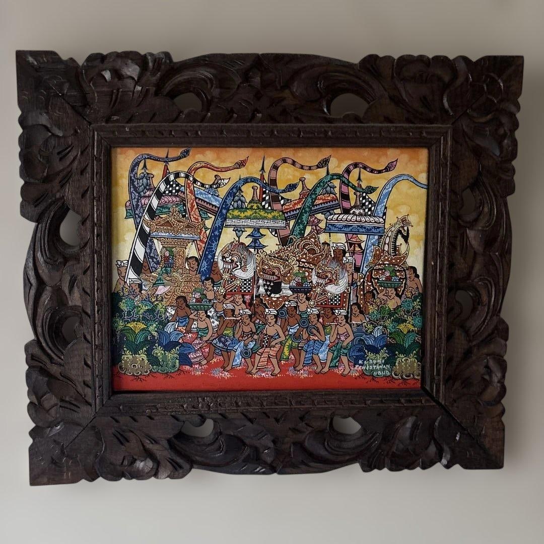 Painting by Ketut Soki, accompanied by a frame and certificate of authenticity. (1 of 2)