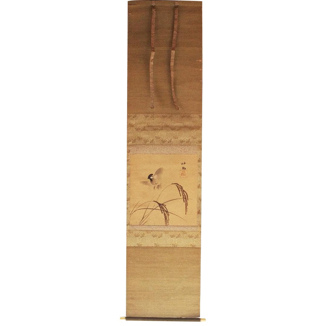 Takeuchi Seiho "Sparrow Painting" Hanging Scroll, Silk, Authentic Work. Reference: Uemura Shoen, (1 of 10)