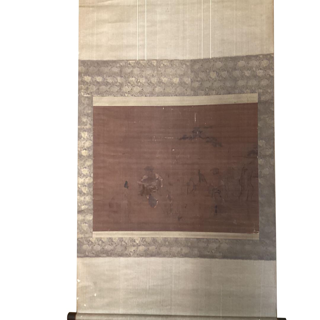 Kano Tanshin, Silk Painting, Depiction of the Seven Lucky Gods, Wooden Scroll Ends, One Hanging (1 of 16)