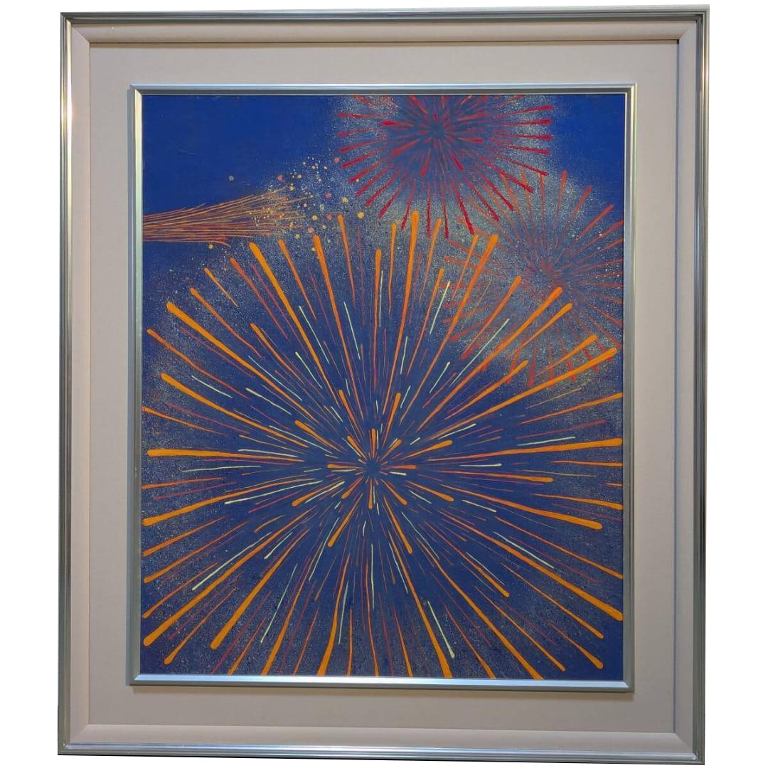 Oil painting, dimensions 20, "Large Flowers Blooming in the Night Sky," capturing the beauty of: Oil painting, dimensions 20, large flowers blooming in the night sky, capturing the beauty of summer. Frame dimensions: approximately 81 x 93 cm Artwork dimensions: approximately 60 x 72 cm