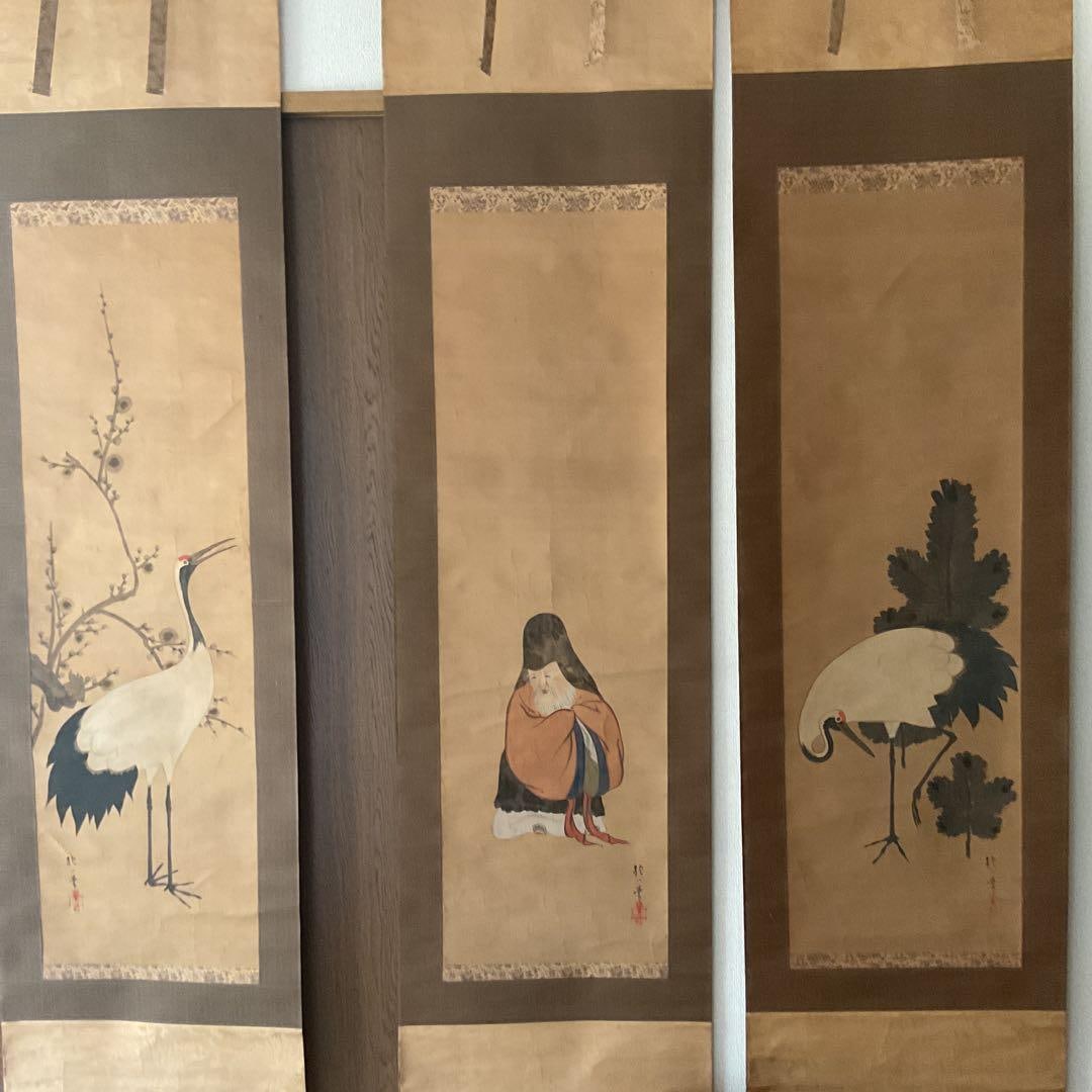 Japanese Painting by Sakai HOitsu: A Triptych [Cranes with Plum, Cranes with Pine, JurOjin] (1 of 19)